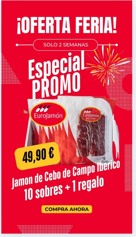 Jamón de Cebo de Campo Ibérico. 10 Sobres + 1 Regalo