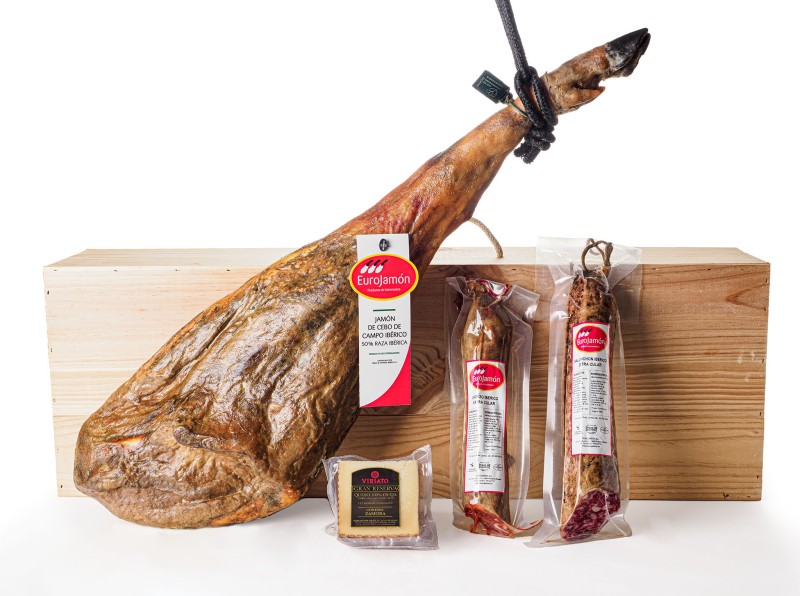 Caja Regalo con Jamón Cebo de Campo Ibérico 50% R.I.